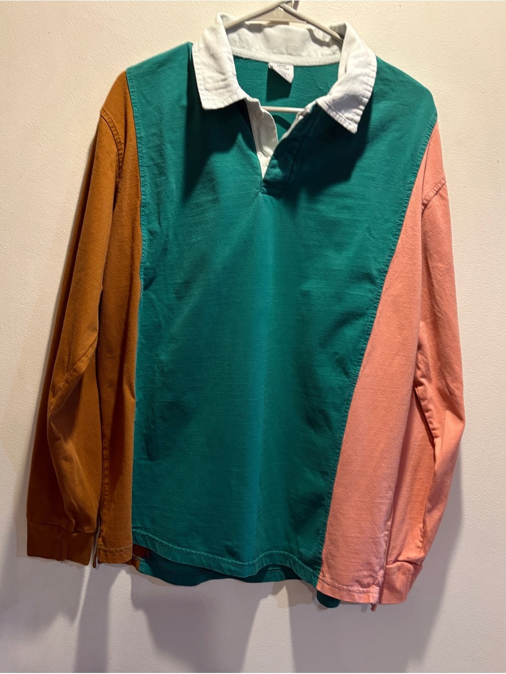 Rugby Shirt Men’s L Colorblock Teal Pink Brown Y2K